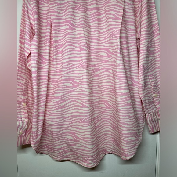 Grey Lab LA Zebra Animal Print Button Up Collared Pink Light Cream Shirt Size S - Picture 14 of 15